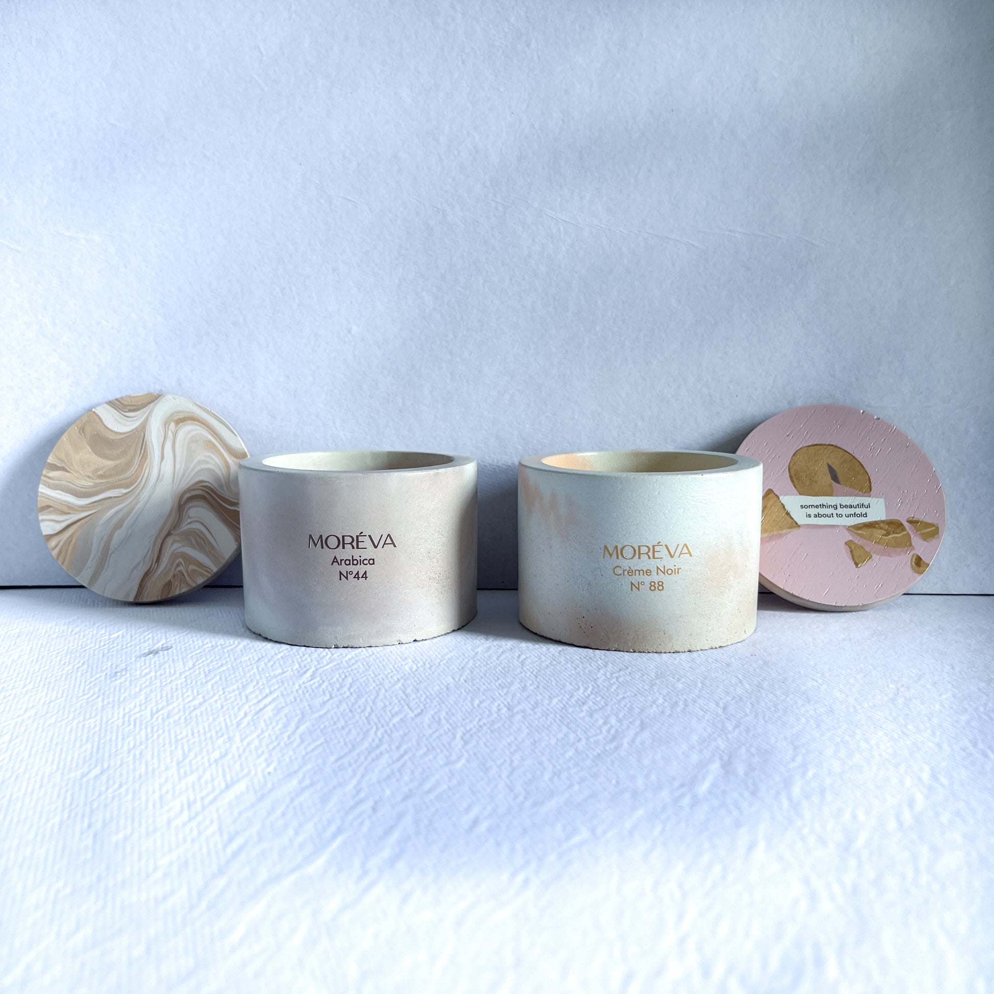 concrete candles coffee and vanilla