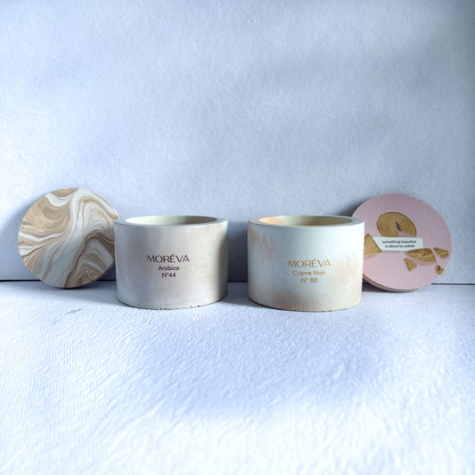 concrete candles coffee and vanilla